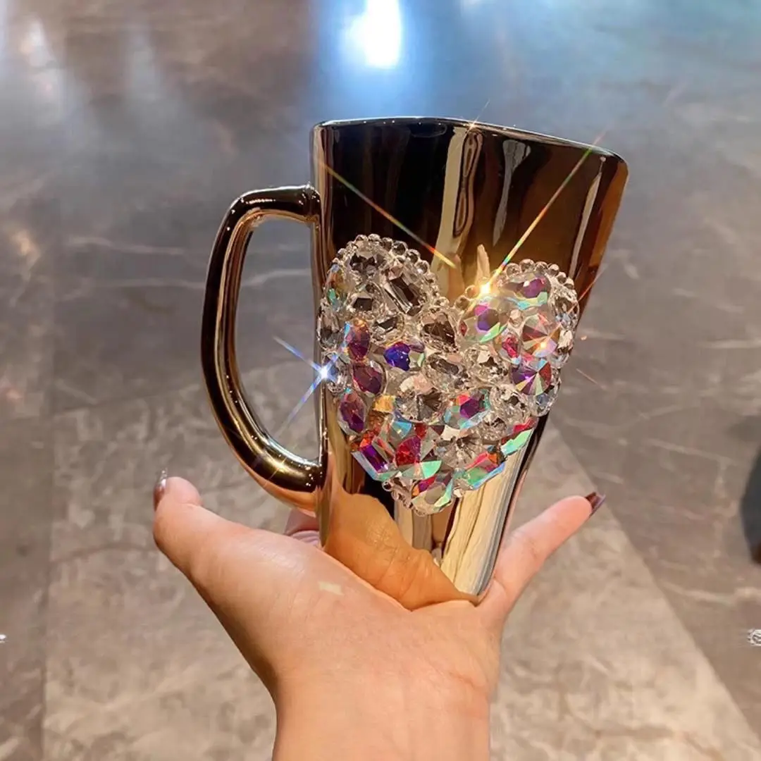 Coffee Tea Japan - Sparkling Heart Diamond-encrusted Glass Coffee Mug