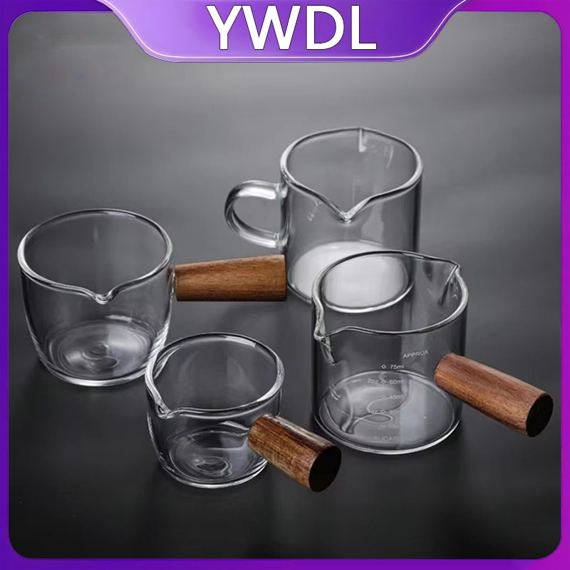 Coffee Tea Tumbler - 50-250ml Wood Handle Glass Espresso Measuring